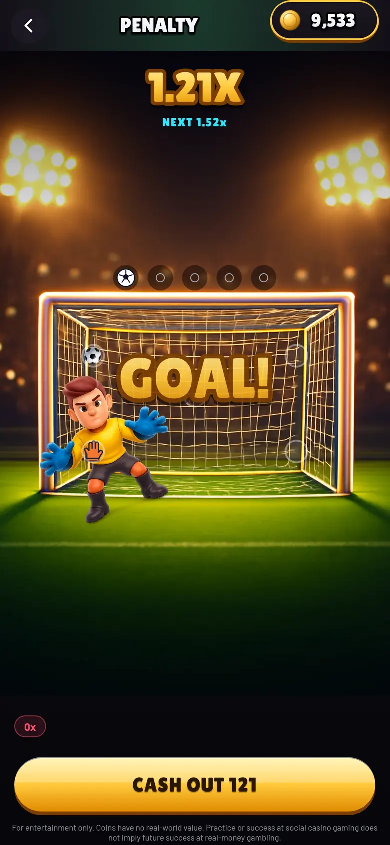 Penalty: a goal at 1.21x